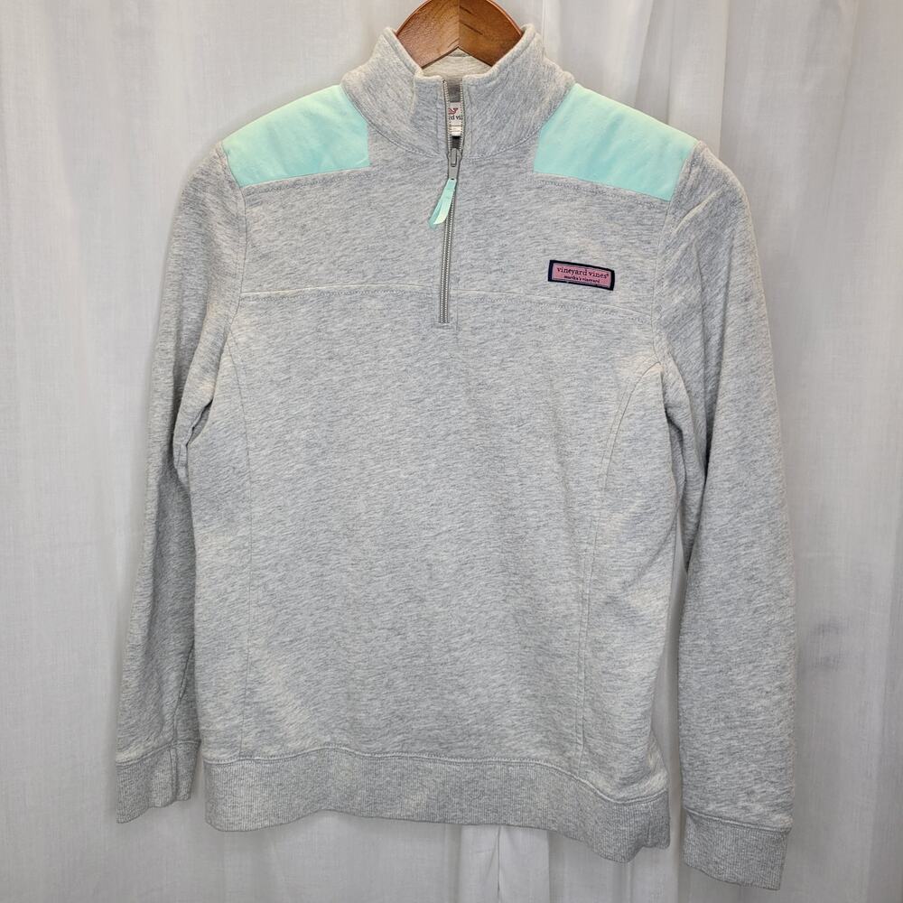 Vineyard Vines Gray Heather Shep Shirt with Mint Shoulders & Embroidered VV, XS